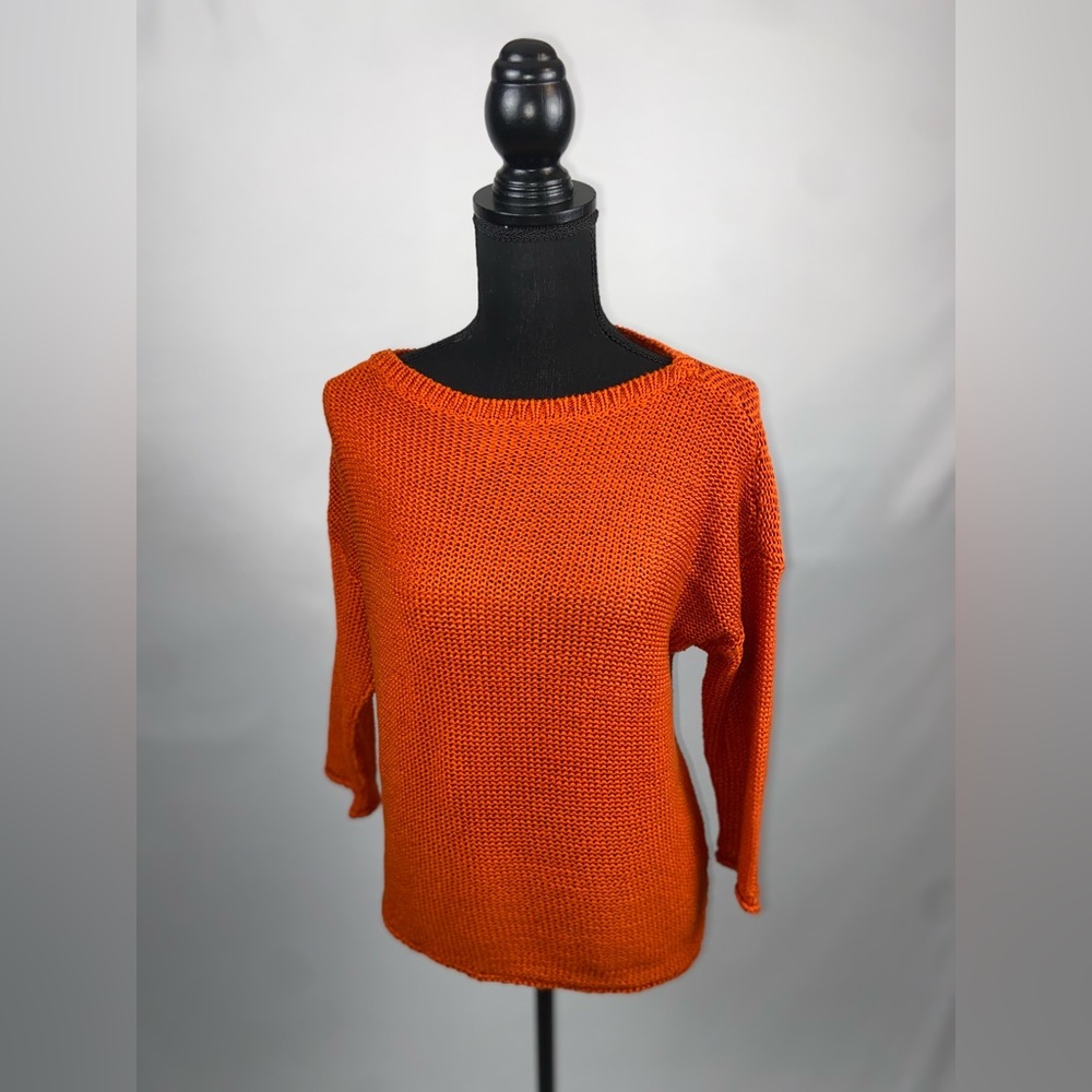 Ralph Lauren Sweater Knitted Burnt Orange Small Quarter Length Sleeve Scoop Neck